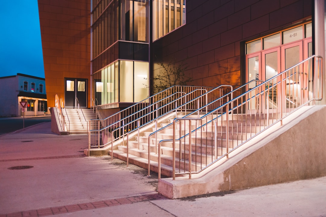Commercial building accessible entrance and railings